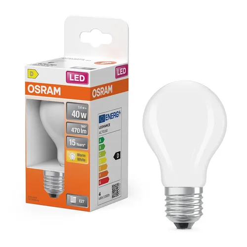 Osram LED Filament Classic A60 Birne 3,4W = 40W E27 matt 470lm warmweiß 2700K