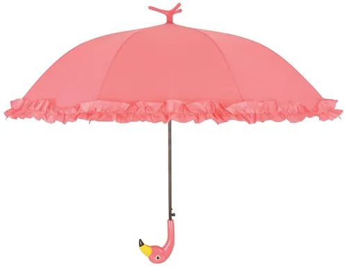 esschert design Stockregenschirm Regenschirm Schirm FLAMINGO rosa Rüschen pink steht von selbst