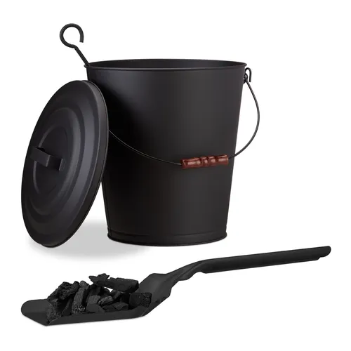 Kaminreinigungs-Set 24 L - Ascheeimer und Kohleschaufel - Kaminbestecke, robustes Set aus Stahl mit 24 L Ascheeimer für eine einfache und effiziente Kaminreinigung.