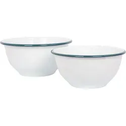 2pc Grün Weiß Emaille-Rührschüssel-Set - Tief Metall Verschachtelung Küche Backen Kochen Salat Einfach Lagerung Essen Schüsseln - Von Argon Ta - Grün