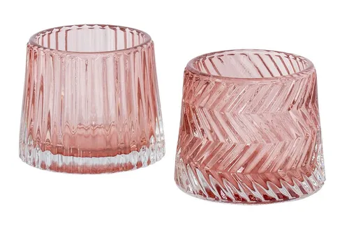 Levandeo® Teelichthalter, 2er Set Teelichthalter H7cm Glas Rosa Kerzenhalter Tischdeko Kerzen