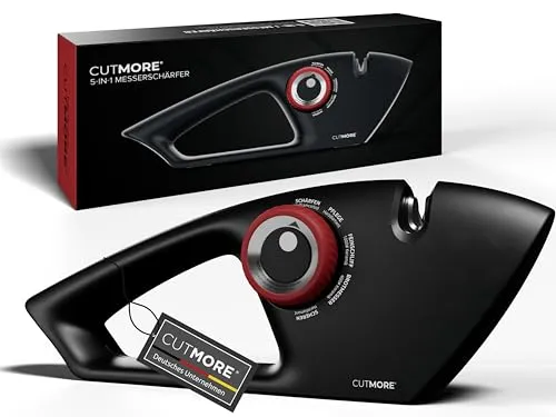 CUTMORE Messerschärfer Testsieger – 5-in-1 Diamant Messerschleifer für Messer, Brotmesser & Scheren – rutschfest, effektiv & einfach zu bedienen