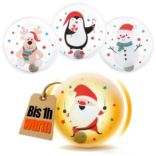 com-four® 4X Taschenwärmer wiederverwendbar - weihnachtliche Handwärmer - Wärmepad für kalte Tage und für unterwegs - Wärmeknickkissen [Auswahl variiert] (4 Stück - X-Mas 01)