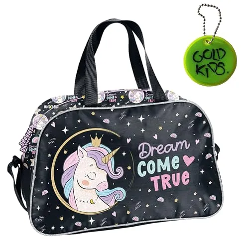 Goldkids Sporttasche für Kinder mit Einhorn Motiv - Klassische Sporttasche mit verstärktem Boden und verstellbarem Schultergurt, ideal für Training und Wettkämpfe. Inspirierendes Design fördert die sportliche Aktivität bei Mädchen und Jungen.