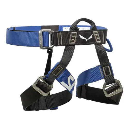 Salewa Via Ferrata Evo Harness schwarz-blau Klettergurt - Robuster Klettersteiggurt für alpine Einsätze, bietet maximale Sicherheit und einfache Handhabung. Ideal für Klettersteige und Hochtouren, Gewicht nur 430 g.