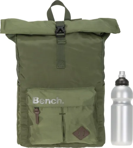 Rucksack Kurierrucksack Damen Herren BENCH Terra Roll-Top Laptoprucksack Notebook-Rucksack Daypack Büro Business edel Fashion 64177 2600 Army Oliv + Flasche