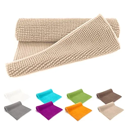 heimtexland ® Badvorleger Chenille Super Flauschig Saugstark Badteppich Badematte Ökotex Typ771 Beige 50 x 80 cm