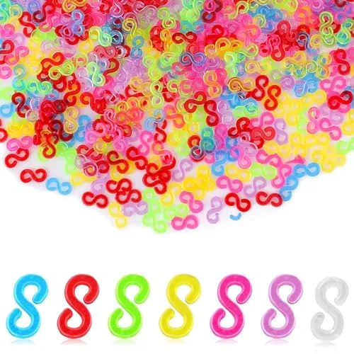 WJRQD 500-teiliges Loom Bänder Zubehör-Set: Bunte S-Clips für Armbänder aus Gummi mit Anschlussfunktion