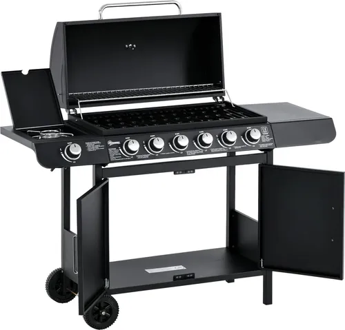 Gasgrill BBQ Grillwagen mit 6 Brennern und Seitenbrenner