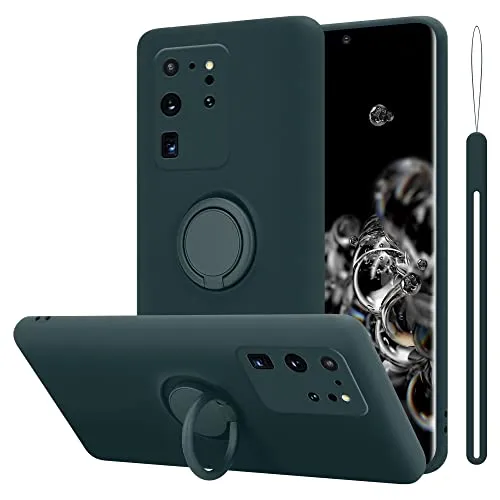 Cadorabo Hülle kompatibel mit Samsung Galaxy S20 Ultra Schutzhülle TPU Silikon Case Liquid Design mit Ring Slim Kratzfest Liquidsilikon Microfaser Case Hülle für Galaxy S20 Ultra in Grün