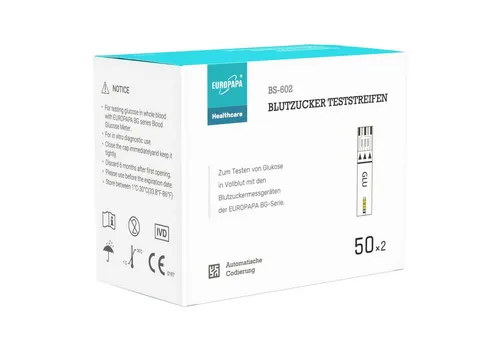 EUROPAPA Blutzuckermessgerät Blutzuckerteststreifen für Blutzucker-Wertes Kontrolle, Diabetiker-Teststreifen zur Diabetes- und Glukoseüberwachung, Teststreifen Anwendbar EUROPAPA BG-Serie Blutzuckermessgerät