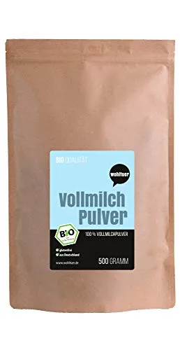 Wohltuer Bio Vollmilchpulver 500g - Bio & Weidehaltung. Sehr gut löslich & frei von Zusätzen. Regionales Milchpulver aus Deutschland