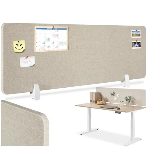 tectake® Schreibtisch Trennwand - Beige - Sichtschutz & Trennwände: Effektiver Schall- und Sichtschutz für Büros und Schulen, einfache Montage ohne Bohren, modernes Design mit Kabelmanagement.