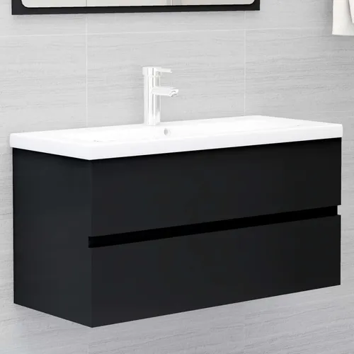 The Living Store Waschbeckenunterschrank Schwarz 90x38,5x45 cm Holzwerkstoff