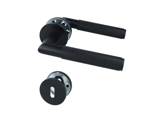 MS Beschläge Türgriff Edelstahl Rosettengarnitur Türdrücker Set Schwarz, Design Griffstück - Metallunterkonstruktion - Buntbart