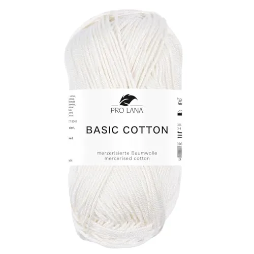 Pro Lana BASIC COTTON Baumwollgarn 50 g ideal für Kleidung, Spielzeug, Accessoires 125 m, Farbe:205 - soft creme
