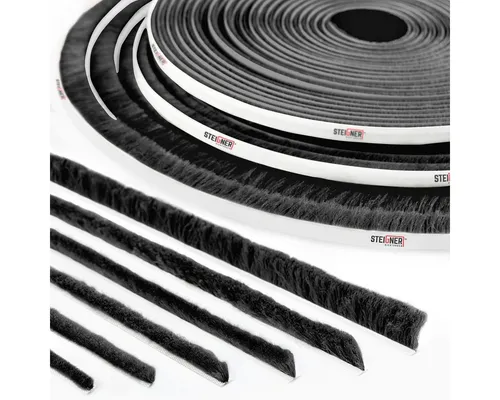 STEIGNER Duschdichtung Bürstendichtung selbstklebend 4mm Bürstenhöhe Türdichtung 5m Länge, L: 500 cm