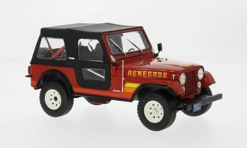 Jeep CJ-7 Renegade 1980 rot schwarz Modellauto 1:24 - Detailgetreues 1:24 Modellauto des Jeep CJ-7 Renegade 1980. Mit OVP und aus robustem Die-Cast-Material. Ideal für Sammler und als dekoratives Standmodell.