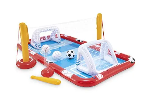 Intex Pool Playcenter Action Sports - Aufblasbares Mehrfarbiges Spielcenter mit Fußball-, Volleyball- und Baseball-Ausrüstung, ideal für Kinder ab 3 Jahren und Spaß im Wasser