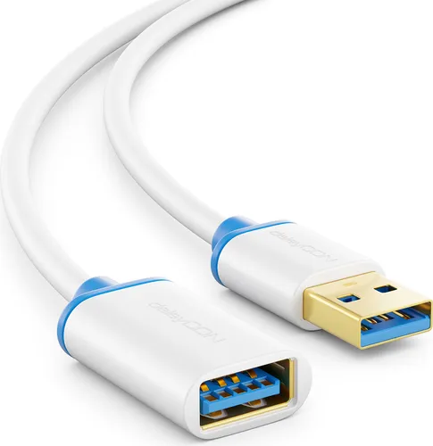 deleyCON 1,5m USB 3.0 Super Speed Verlängerungskabel - USB A-Stecker zu USB A-Buchse - USB 3.0 Super Speed Technologie bis zu 5 Gbit/s - Weiß/Blau