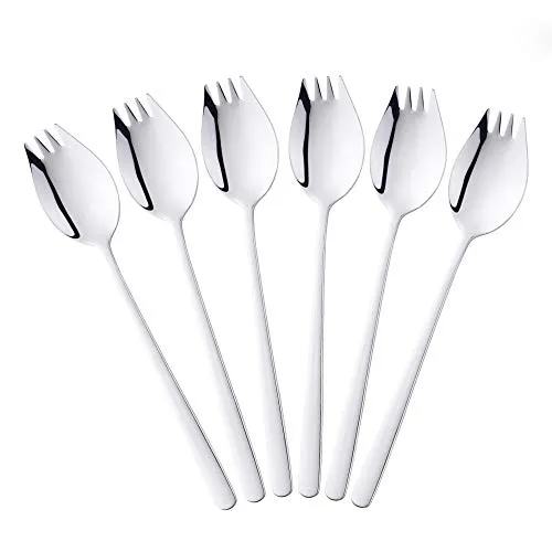 BISDARUN Spork Göffel Titan 18/10 Edelstahl Sporks Lang 21,3 CM(8,4 Inch) 6 Stück Metall Gabel Löffel Campingbesteck für Obstsalat Nudelsuppe - Silber