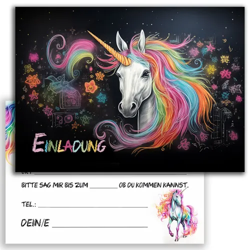 10x Kinder Einladungskarten Kindergeburtstag Mädchen Einhorn Einschulung Rosa