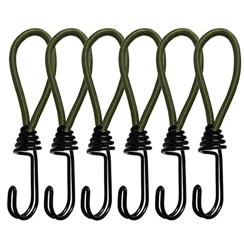 SyiXute 6 Stück Spanngummi mit Haken,15 cm Planenspanner mit Spiralhaken Schlinge,Expanderhaken für Planen und Netze - Olivgrün