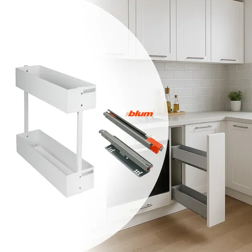 Schrankauszug Küche Links 2-etagig | BLUM Softclose | Weiß | 150 mm