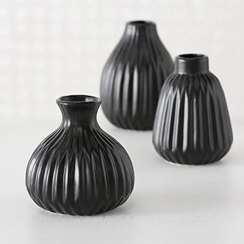 Vase Porzellan matt schwarz H12 cm (3 Stück) Blumenvase von Bloominghome
