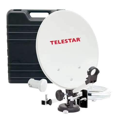 Telestar Camping-Sat-Anlage (Hartschalenkoffer, 13,7 Zoll (35 cm) Spiegel , Single-LNB (0,1dB), Kompass, Kabel 10m, diverse Halter)