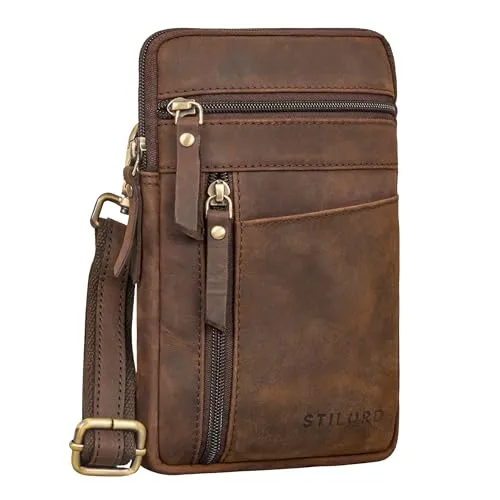 STILORD 'Brooks' Leder Brustbeutel Gürteltasche Handytasche zum Umhängen Kleine Brusttasche für Handy Pass Reisebörse Crossbody Bag Vintage für Damen und Herren, Farbe:zamora - braun