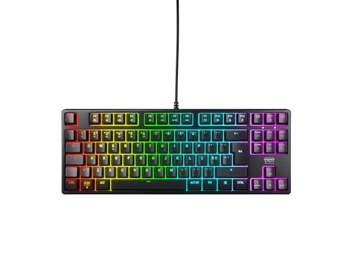 Cherry XTRFY K4V2 TKL Gaming-Tastatur, Kabelgebunden, RGB-Beleuchtung, Portugiesisches Layout - Kompakte Gaming-Tastatur im Tenkeyless-Format: Hochwertige CHERRY MX2A RED Switches für präzises Tippen und schnelle Reaktionen. Robuste Metallkonstruktion und beeindruckende RGB-Beleuchtung sorgen für ein optimales Spielerlebnis.