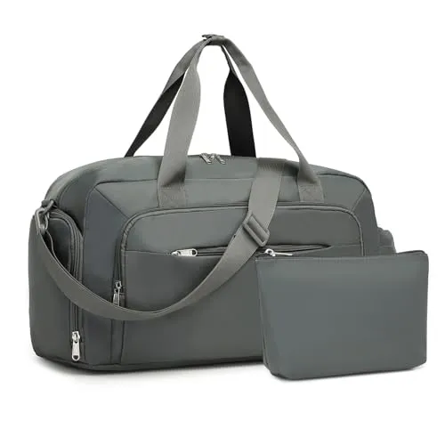 Kono Reisetasche Handgepäck 47x25x20 cm, 0,56 kg Leichter Weekender mit separatlem Schuhfach & Kosmetiktasche, Wasserabweisende Sporttasche & Kliniktasche für Damen und Herren (Grau)