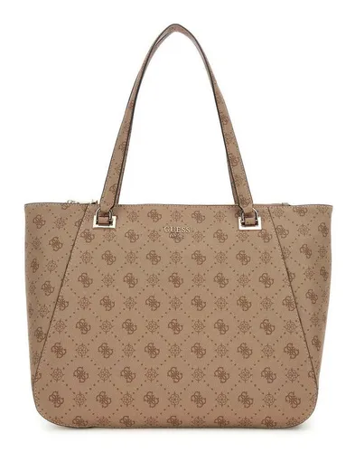 GUESS Calebra Tote Bag Shopper Tasche Latte Logo - Elegante Damen Shopper-Tasche mit praktischem Reißverschluss und Platz für Laptop. Ideal für Freizeit und Alltag, gefertigt aus hochwertigem Polyurethan.