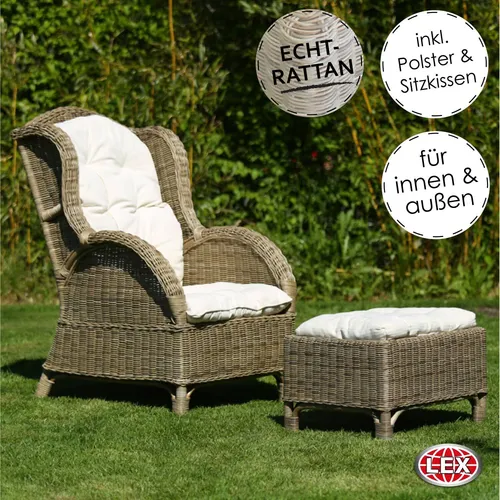 Relax Rattan Ohrensessel mit Hocker
