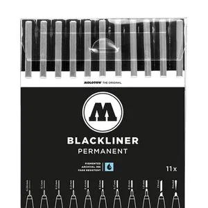 Molotow Fineliner Blackliner - 11-teiliges Set, Strichbreiten von 0.05 bis 1.0 mm, wasserfest und dokumentenecht für präzise Kunstwerke