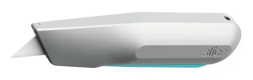Slice 10494 Smart-Retracting Metallgriff Quetschmesser - Sicherheitsmesser mit zurückziehender Klinge für maximale Sicherheit und Komfort. Ideal für Links- und Rechtshänder, sorgt für weniger Verletzungen am Arbeitsplatz.