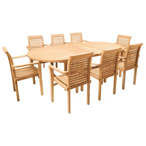 Endorphin Gartenmöbel Set 9tlg. Teakholz, ovaler Tisch ausziehbar mit 8 Stühlen - Loungemöbel & Sitzgruppen, hochwertiges Teakholz für langlebige Nutzung und stilvolles Design im Garten.