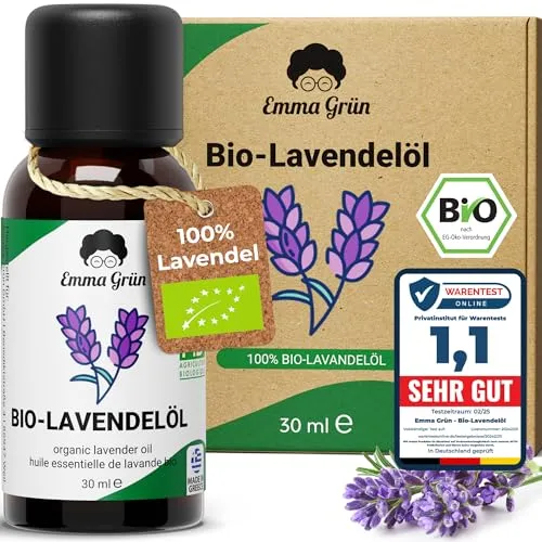 Emma Grün® Bio Lavendelöl Ätherisches Öl [100% Naturrein] - Zertifiziertes Lebensmittel zum Einnehmen - Ätherisches Lavendel Öl Bio - Essential Oil 30ml - Duftöl Lavendel für Aromatherapie