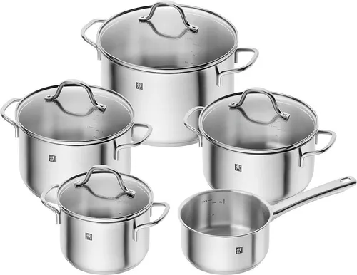 Flow Kochtopf-Set 5-teilig aus Edelstahl mit Glasdeckeln
