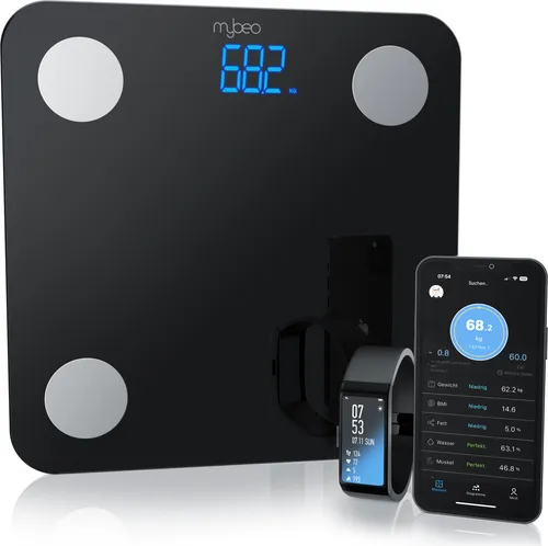 MyBeo Körper-Analyse-Waage - Digitale Bluetooth Körperfettwaage - Personenwaagen mit App-Steuerung zur präzisen Körperanalyse, inklusive BMI und Muskelanteil. Ideal für Ihre Gesundheitsziele!