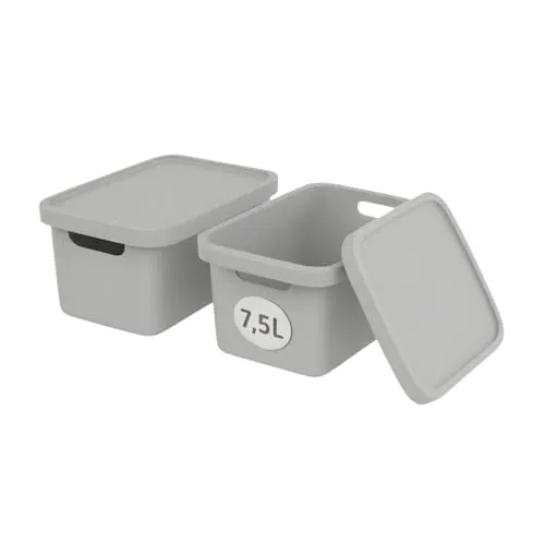 Plastard Aufbewahrungsboxen mit Deckel 7,5 L, 2er-Set, Stapelbar, Grau