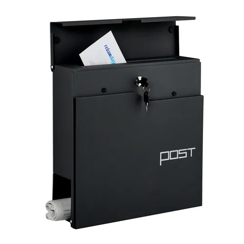 Design Briefkasten Mailbox mit Zeitungsfach - Modischer Briefkasten aus robustem Eisen, 37x38x12 cm, mit zusätzlichem Zeitungsfach und 1 Jahr Herstellergarantie. Perfekt für stilbewusste Hausbesitzer!