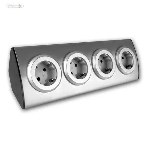 4-fach Steckdosenblock Edelstahl 230V Aufbaumontage - Steckdosen & Buchsen, 4 Schutzkontakt-Steckplätze in elegantem Edelstahl-Design für optimale Montage und sicheren Anschluss.