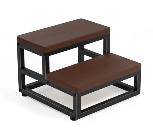 Stufen Tritthocker aus Holz, Fußbank Anti-Rutsch 500lbs Tragkraft, Wasserfester Hocker mit Verstellbare Füße & Abgerundete Ecken, für Erwachsene & Kinder, Küche Bad Schlafzimmer 2