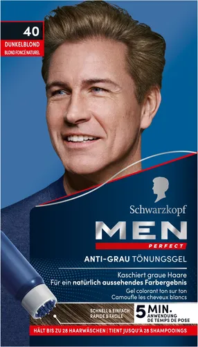 Schwarzkopf Men Perfect Anti-Grau Tönungs-Gel 40 Dunkelblond Anti-Grau, 1x 80 ml