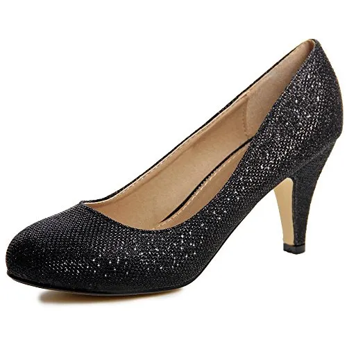 topschuhe24 432 Damen Glitzer Pumps Plateau, Farbe:Schwarz, Größe:36 EU