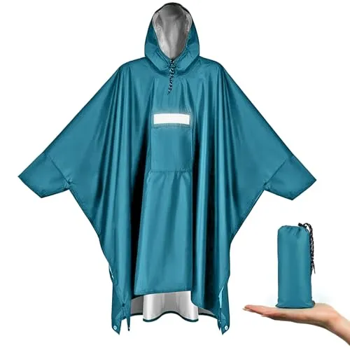 Vankarr Regenponcho Wasserdichter Leichter Regencape mit Kapuze Taschen Reflexstreifen Atmungsaktiv Regenjacke Fahrrad Herren Regenmantel Damen mit Belüftet Regen Poncho Freien Camping Wandern