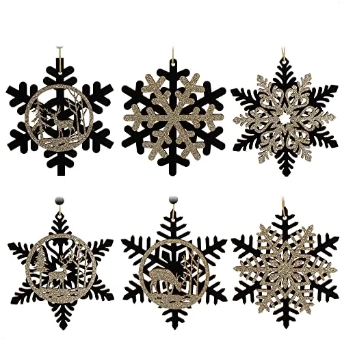 com-four® 12x Tannenbaumschmuck Holz-Anhänger Set - Weihnachtsbaumschmuck zum Dekorieren - Christbaumschmuck im Schneeflockendesign