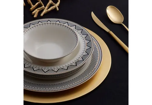 Karaca Geschirr-Set Globe 24-teilig für 6 Personen - Elegantes Geschirr-Set aus hochwertigem Porzellan, ideal für festliche Anlässe und alltägliche Mahlzeiten. Inspiriert von kulturellem Erbe, vereint es Stil und Funktionalität.